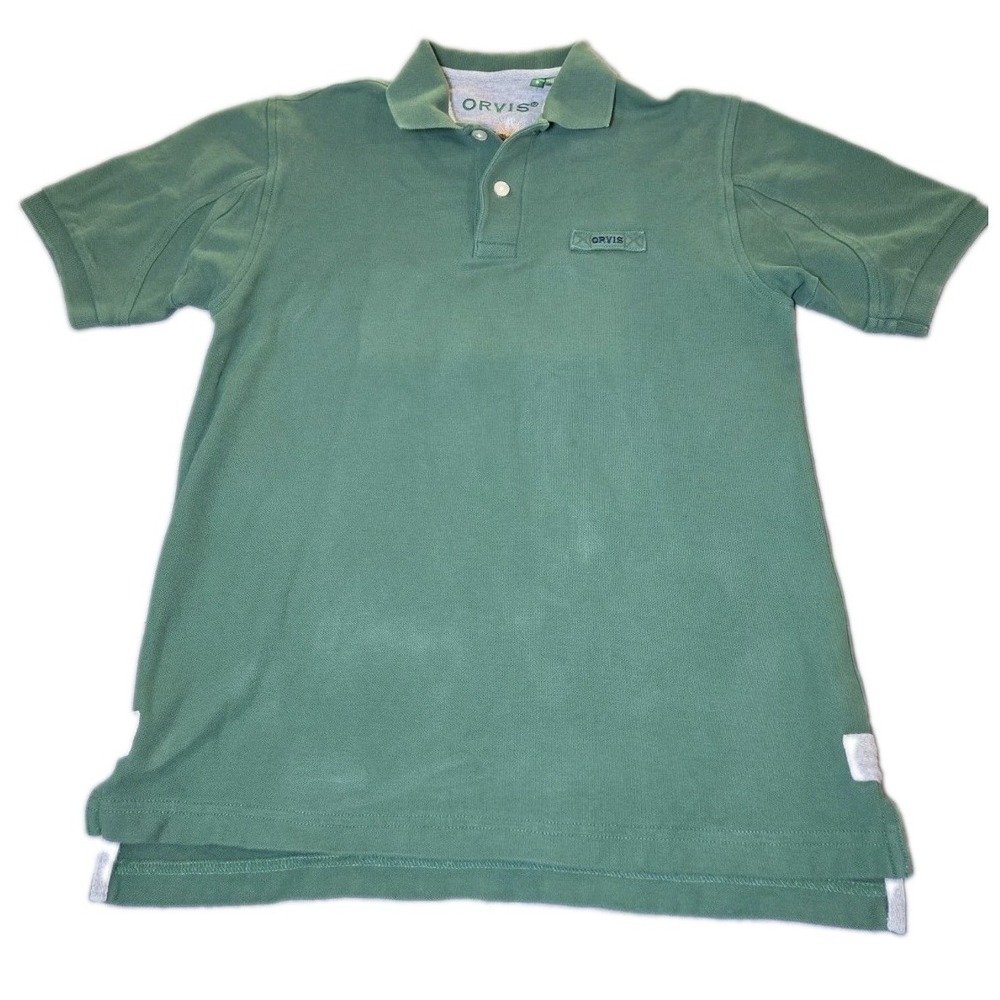 Orvis Shirt Mens Small S Green Pique Cotton Fly Fishing Embroidered Polo Outdoor